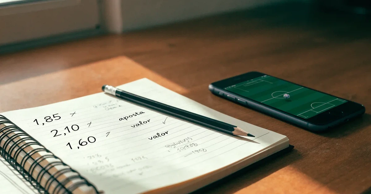 Um caderno aberto com cotas escritas à mão, uma calculadora e um lápis sobre uma mesa de madeira